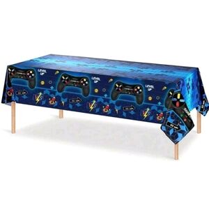 1pc Blue Gaming Party Disposable Tablecloth, Birthday Party Decoration
